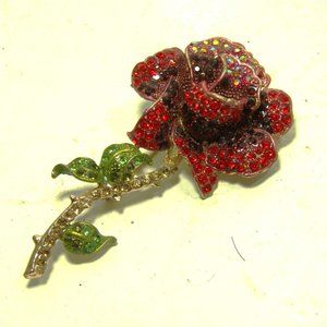 Handsome 3.5" Long Rhinestone Rose Lapel Pin